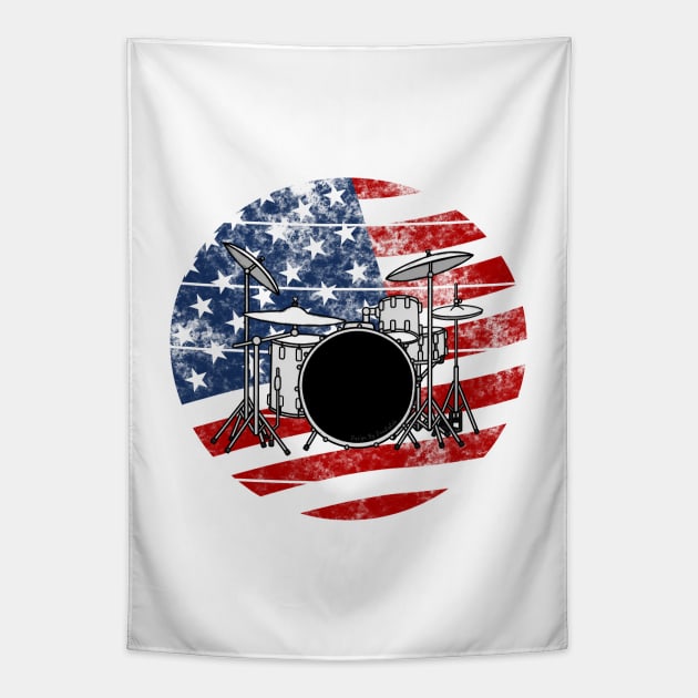 Drum Kit USA Flag Drummer Musician 4th July Tapestry by doodlerob