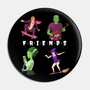 Vampire, Witch, Frankenstein Monsters Funny Halloween Design Pin