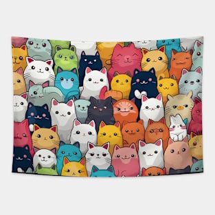 Furry Cuteness: 101 Kawaii Cats in Pastel Paradise Tapestry