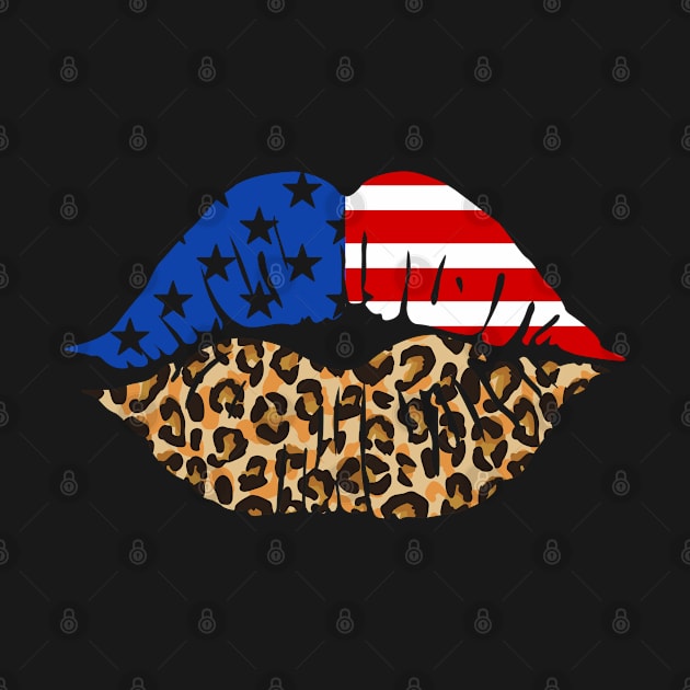 USA Flag Leopard Print Lips 4th of July by figandlilyco