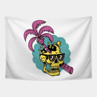 Skull Palm Tree Sumer Vibes Tapestry