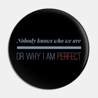 Nobody knows who we are or why I Am Perfect Motivation Inspiration Pin