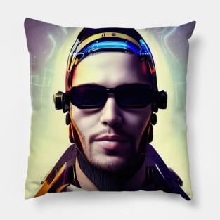 Portrait of a futuristic man with glasses. Pillow