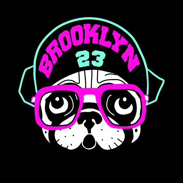 Brooklyn Spike Pug Pink & Teal Retro T-Shirt by FireflyCreative