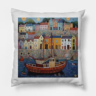 Sailing Boats at Falmouth Cornwall Folk Art Pillow