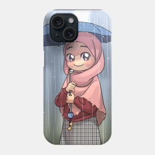 Hijab Girl under the rain Phone Case