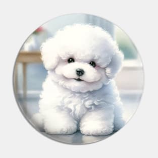 Watercolor Bichon Frisé Puppies Painting - Cute Puppy Pin