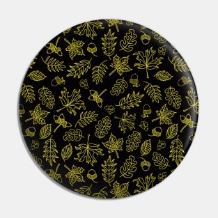 Autumn Doodle Leaves Gold On Black Pin