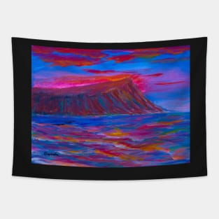 Colorful Hawaii Sunset Over Water, Honolulu, Oahu, Painting Tapestry