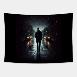 Rainy Reflections, A Man's Solitary Walk Tapestry