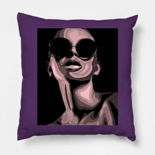 Unknown Stylish Girl in Sunglasses vector portrait Pillow