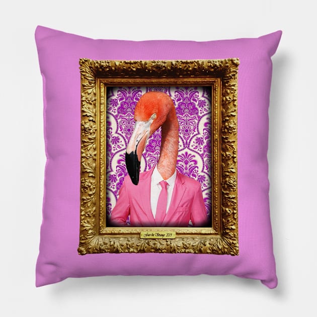 Flamingo Man in Vintage Frame Pillow by FaceTheStrange