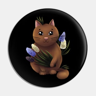 Cat with muscari flowers Pin