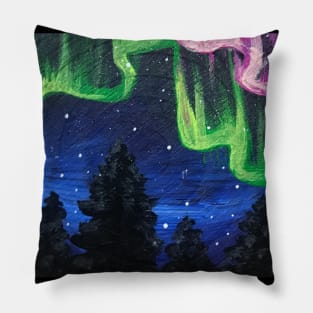 Northern Lights Over The Forest Painting Pillow