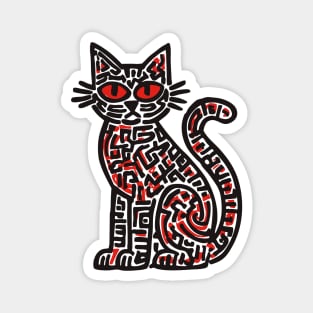 Mystical Black Cat Linocut for Spooky Folk Art Lovers Magnet