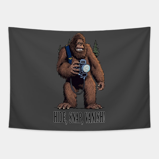 Bigfoot On A Human Photo Safari Tapestry by MerlinArt