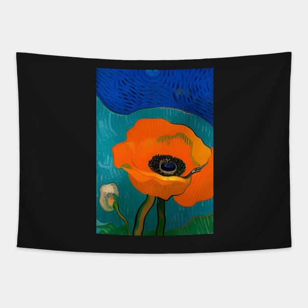 OCHRE POPPY TEAL BACKGROUND Tapestry by sailorsam1805