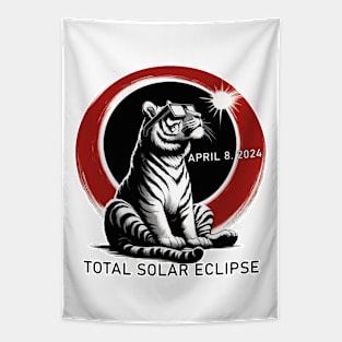 Funny Tiger Total solar eclipse 2024 Tapestry