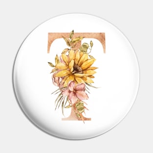 Watercolor fall sunflower bouquet monogram letter T Pin