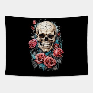 Death Skull Roses Tapestry