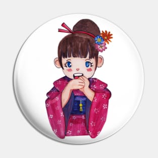 Watercolor - Japanese traditional girl Pin