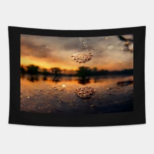 Sunset Lake Raindrops In Golden Houer Cloudscape Tapestry