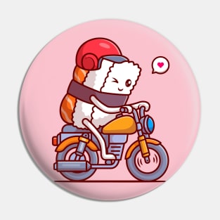 Cute Sushi Riding Motorbike Cartoon Pin