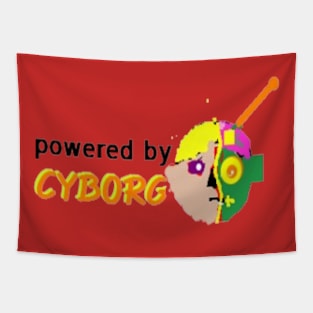 Powered by Cyborg Design on Red Background Tapestry