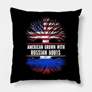 American Grown with Russian Roots USA Flag Pillow