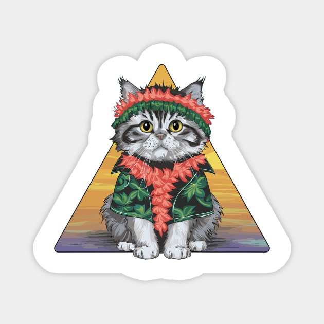 Cute Cat in Hawaiian Theme Magnet by Vinokurio