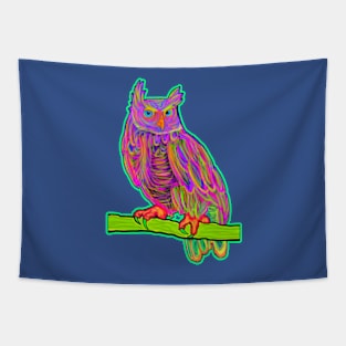 Neon Horned Owl Tapestry