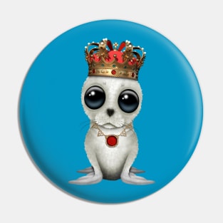 Cute Royal Harp seal Wearing Crown Pin