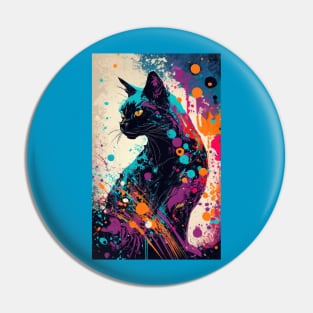 Black Cat Paint Splatter Pin