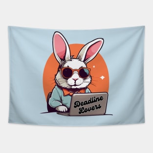 Rabbit Working On Laptop Tapestry