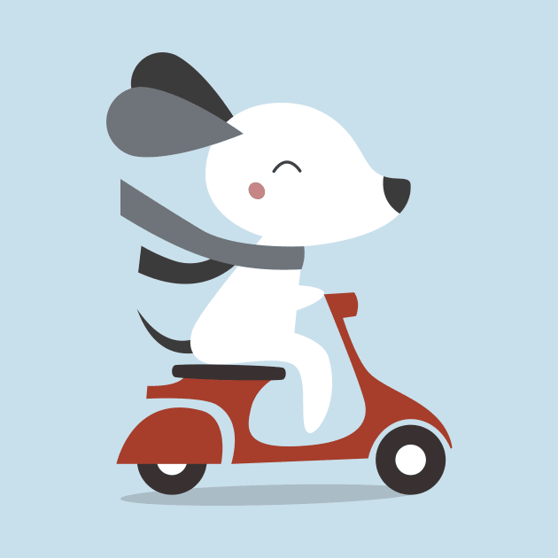 Kawaii Cute Dog Riding A Scooter by wordsberry