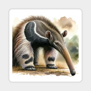 Whisper of the Wild: Enigmatic Giant Anteater Watercolor Magnet