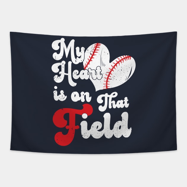 funny My Heart is on That Field softball baseball mom dad Softball Lover , Softball Tapestry by Gaming champion
