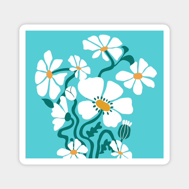 Flores Abstractas en fondo azul Magnet by FunPrintCraftTienda