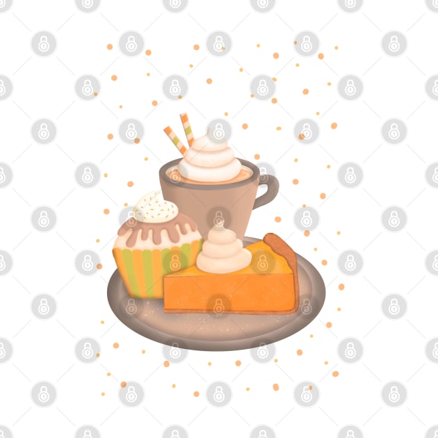 Pumpkin Spice Love, Pumpkin Spice Latte, Cupcake and Pumpkin Pie by Just a Cute World