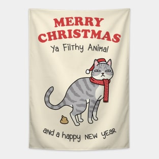 Merry Christmas Ya Filthy Animal Tabby Cat Tapestry