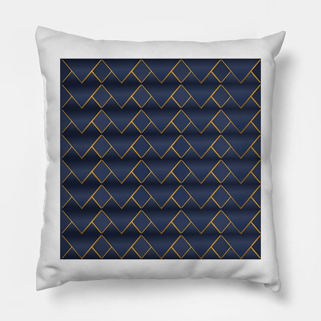 Golden triangular pattern on navy blue background filling the frame. Pillow by ikshvaku