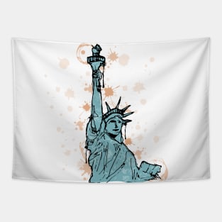 Close view to the statue of Liberty watercolor sketch Tapestry