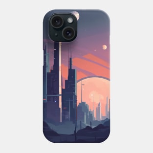 Futuristic City Skyline Art Print | Abstract Geometric Digital Design Phone Case