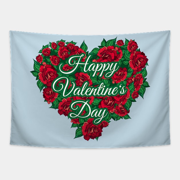 happy valentine day roses heart Tapestry by Mako Design 