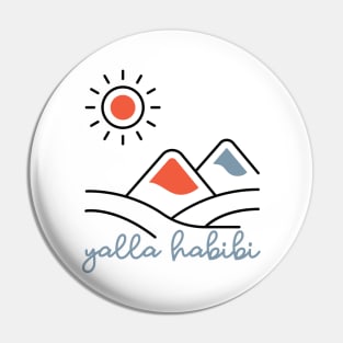 yalla habibi - mountain, sun landscape - orange and blue Pin