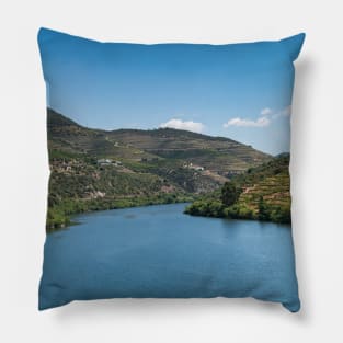 Point of view shot of terraced vineyards in Douro Valley Pillow