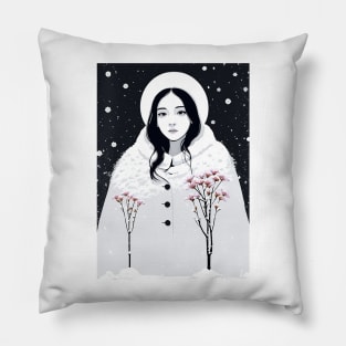 A woman with flowers in winter Pillow