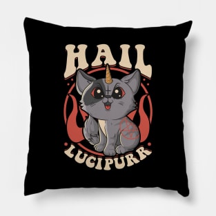 Cute & Funny Satanic Hail Lucipurr Rainbow Kitty Pillow