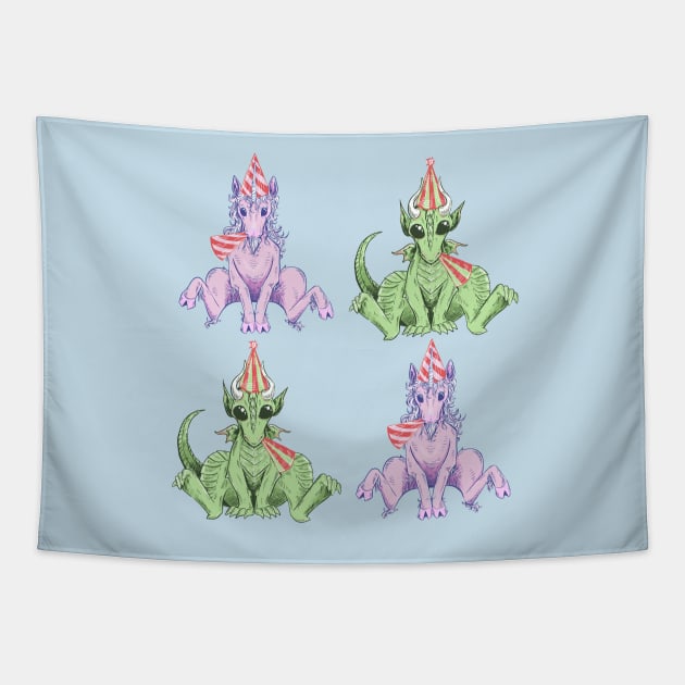 Party Hat Unicorns and Dragons Tapestry by SimplyKitt