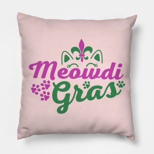 Meowdi Gras Cute Kitten Cat  Funny Mardi Gras Carnival Pillow